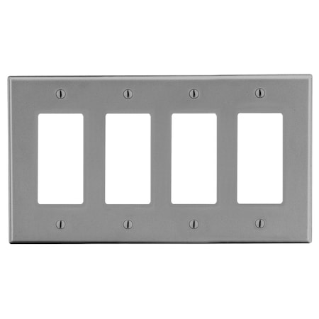 Hubbell Wiring Device-Kellems Wallplate, Mid-Size 4-Gang, 4) Decorator, Gray PJ264GY
